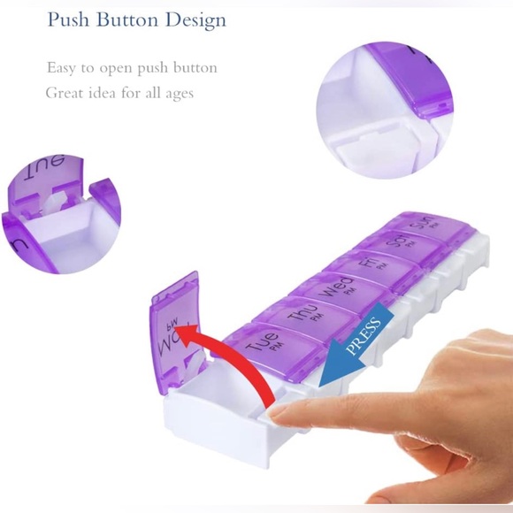 Daily Vitamin Box AM PM Pill Case Organizer Weekly Pop Up 7 Day (5.Purple/Blue) - Picture 5 of 7